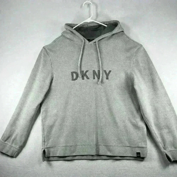 DKNY Ribbed Gray Pullover Hoodie Drawstrings Women’s Plus Size XXL - Picture 1 of 9